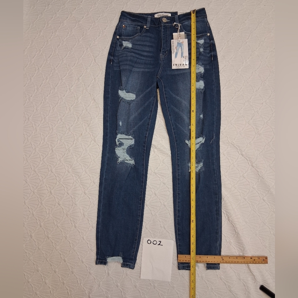ENJEAN NEW Jeans Size 3 Women's Skinny Distressed Jeans - Medium Blue - Picture 14 of 16